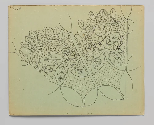 Kantpatroon voor een kleed van kloskant met goudenregentakken en -bloemen by Louise Wilhelmina van der Meulen-Nulle, textile, 1912