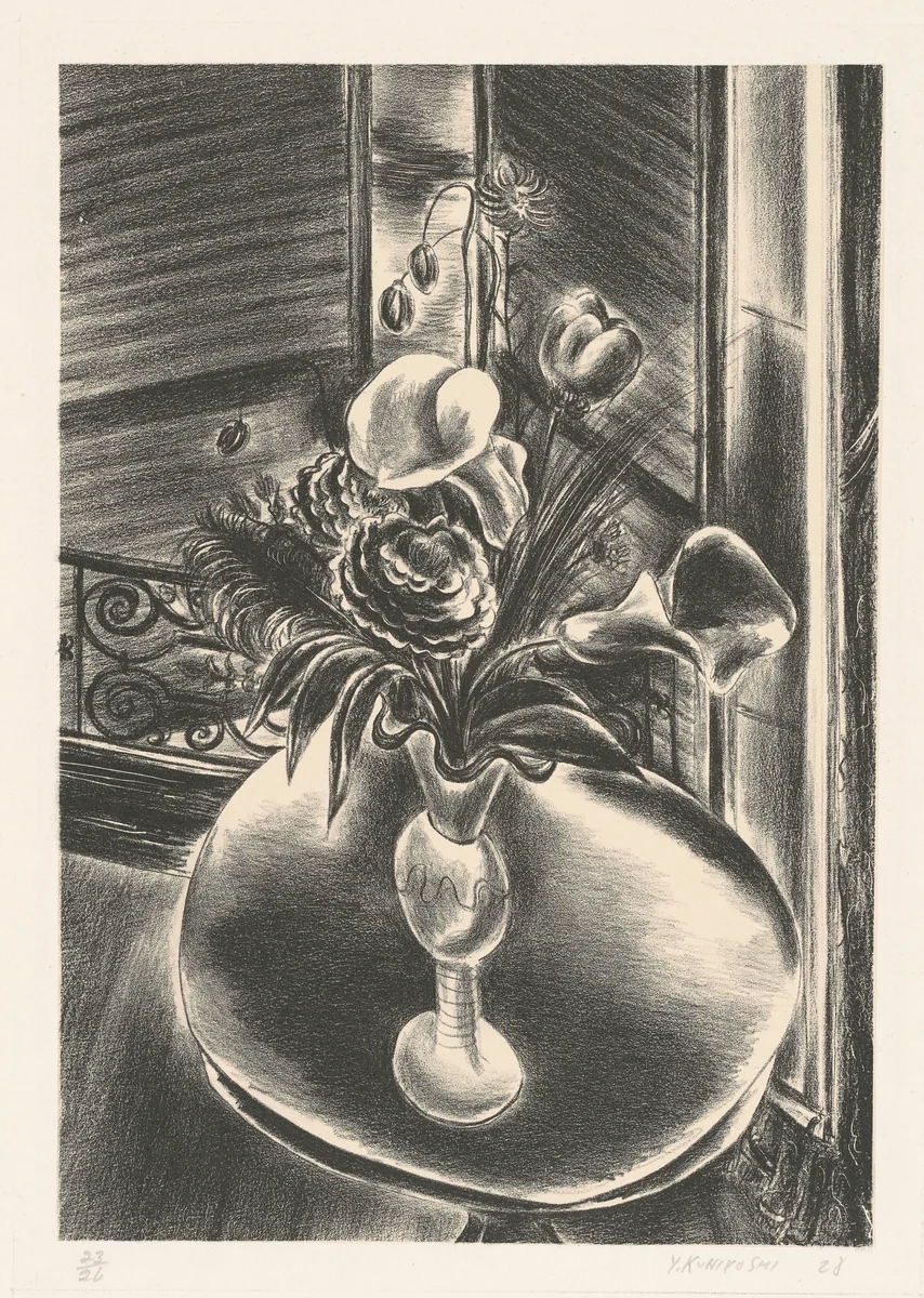 Flowers in Friend's Window by Yasuo Kuniyoshi, print, 1928