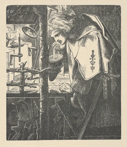 Sir Galahad (from Tennyson's Poems, New York, 1903) by Dante Gabriel Rossetti, print, 1857-1903
