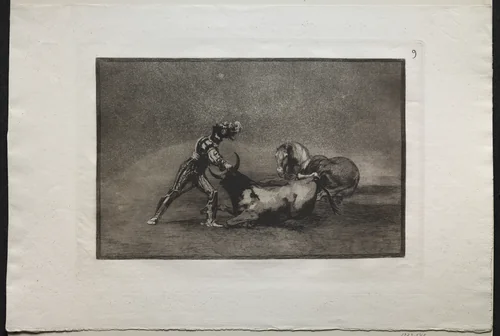 Bullfights: A Spanish Knight Kills the Bull After Having Lost His Horse by Francisco de Goya, print, 1816-1876