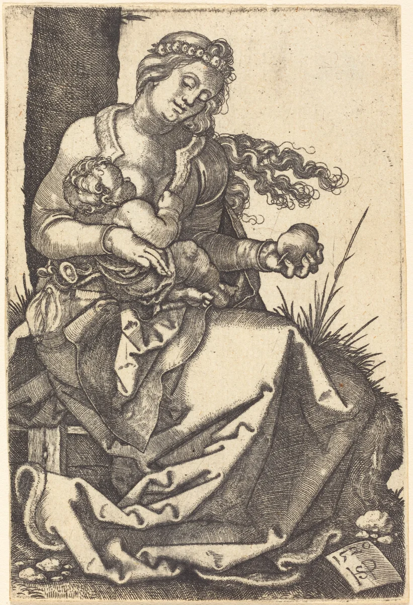 The Virgin, Holding a Pear, with the Child by Sebald Beham, print, 1520