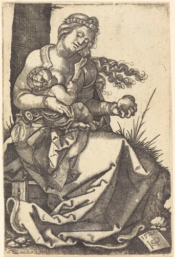 The Virgin, Holding a Pear, with the Child by Sebald Beham, print, 1520