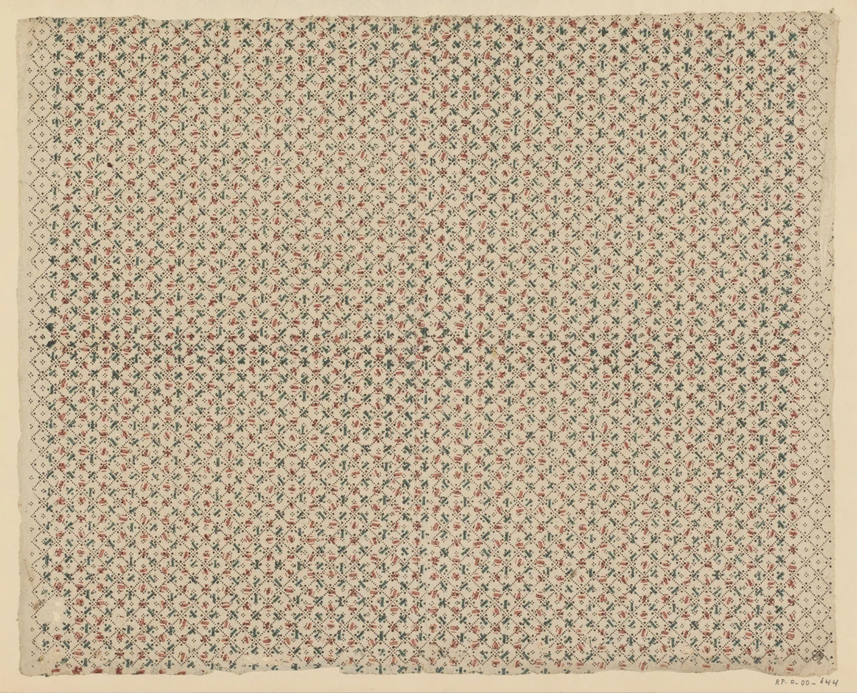 Blad met ruitenpatroon en fantasiemotief by anonymous, print, 1750-1900