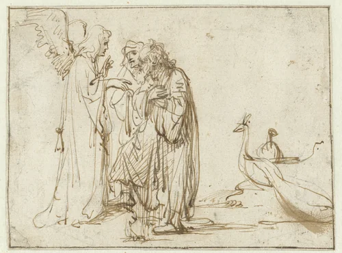 The Angel Appearing to Monoah and His Wife by anonymous, drawing, 1630-1640