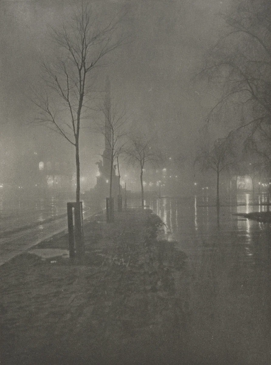 Wet Night, Columbus Circle, New York by William A Fraser, photograph, 1900