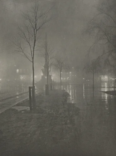 Wet Night, Columbus Circle, New York by William A Fraser, photograph, 1900