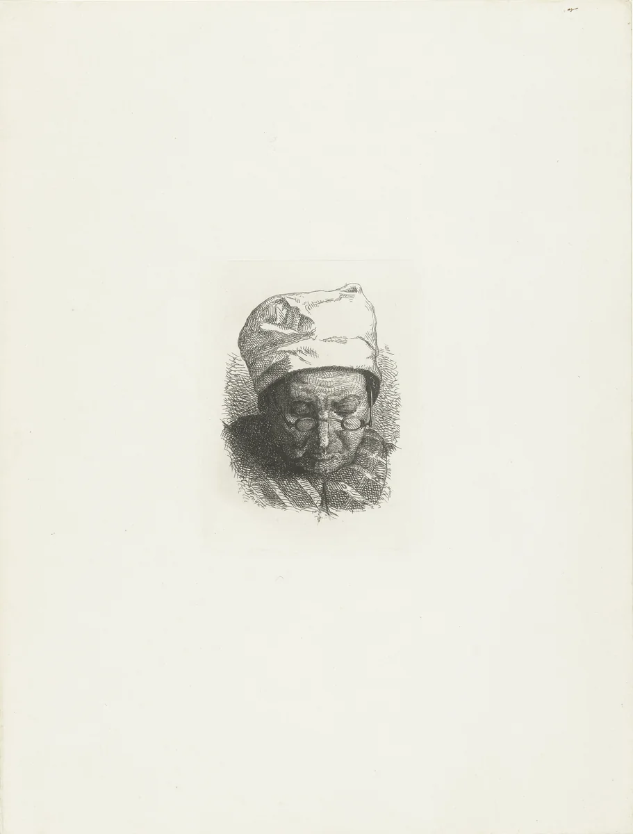 Hoofdstudie van een oude vrouw met brilletje by Anthony Cornelis Cramer, print, 1857-1914