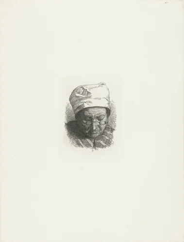 Hoofdstudie van een oude vrouw met brilletje by Anthony Cornelis Cramer, print, 1857-1914