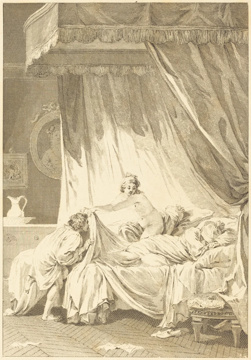 Joconde: Le lit by Charles Louis Lingée, Jean Honoré Fragonard, print, 1748-1819