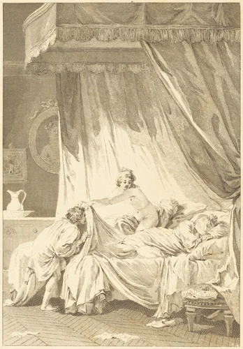 Joconde: Le lit by Charles Louis Lingée, Jean Honoré Fragonard, print, 1748-1819