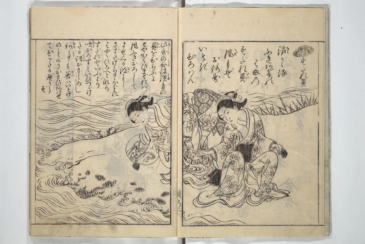 Picture Book of Poems on Shells (Kyōkun chūkai ehon kai kasen) 教訓註解絵本貝歌仙 by Nishikawa Sukenobu (西川祐信), book, 1748