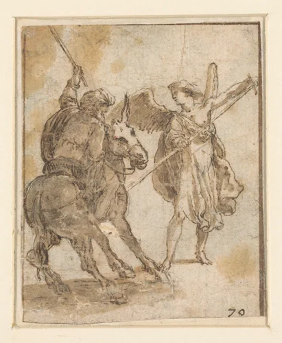 Bileam op zijn ezel ontmoet de engel by Unknown, drawing, 1588-1610