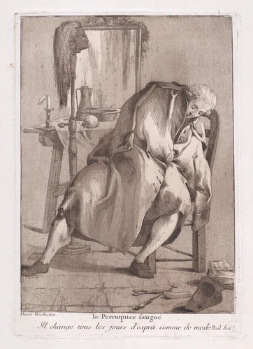The Tired Wigmaker, from "Divers Portraits" by Giovanni David, print, 1775