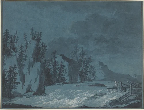 River Rapids by Wooded Cliffs by Claude-Louis Châtelet, drawing, 1780