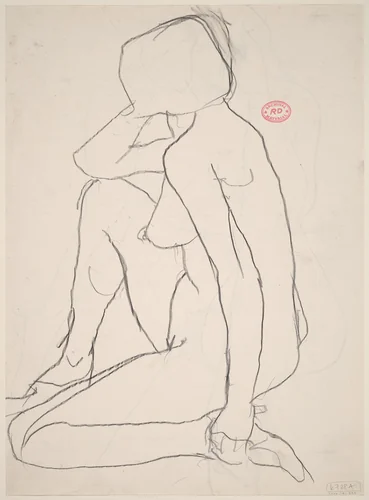 Untitled [side view of female nude kneeling on one leg] [recto] by Richard Diebenkorn, drawing, 1955-1967