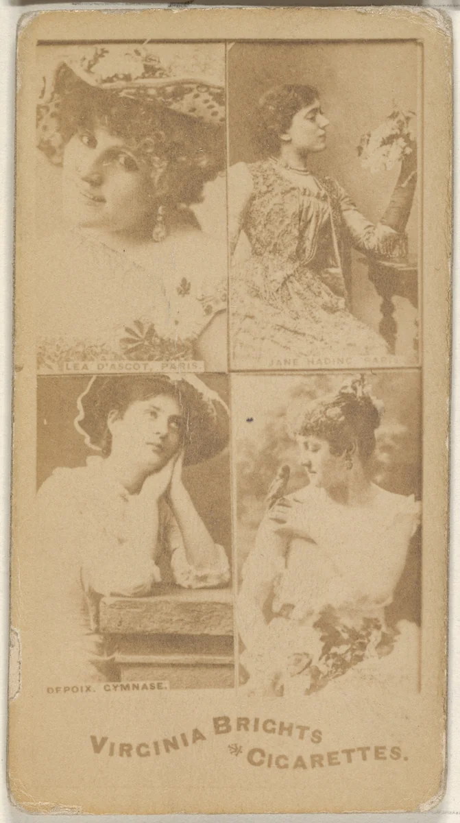 Lea D' Ascot, Paris/ Jane Hading, Paris/ Depoix, Gymnase, from the Actors and Actresses series (N45, Type 4) for Virginia Brights Cigarettes by Allen & Ginter, photograph, 1885-1891