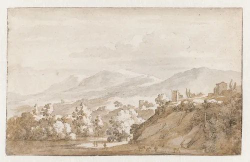 Bergachtig landschap in Italië by Jan de Bisschop, drawing, 1648-1671