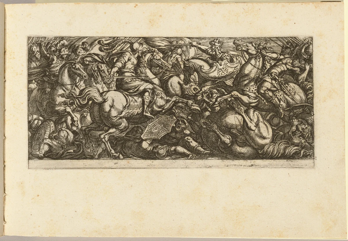 Cavalry Charge with Soldiers and Horses Trampled by Antonio Tempesta, print, 1555-1630