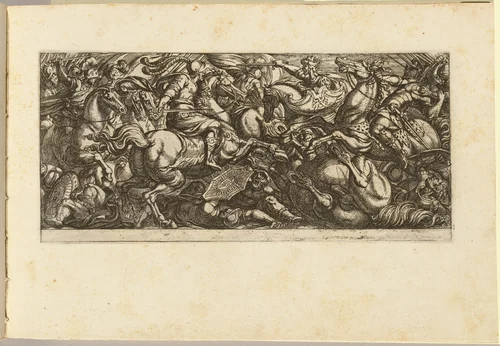Cavalry Charge with Soldiers and Horses Trampled by Antonio Tempesta, print, 1555-1630