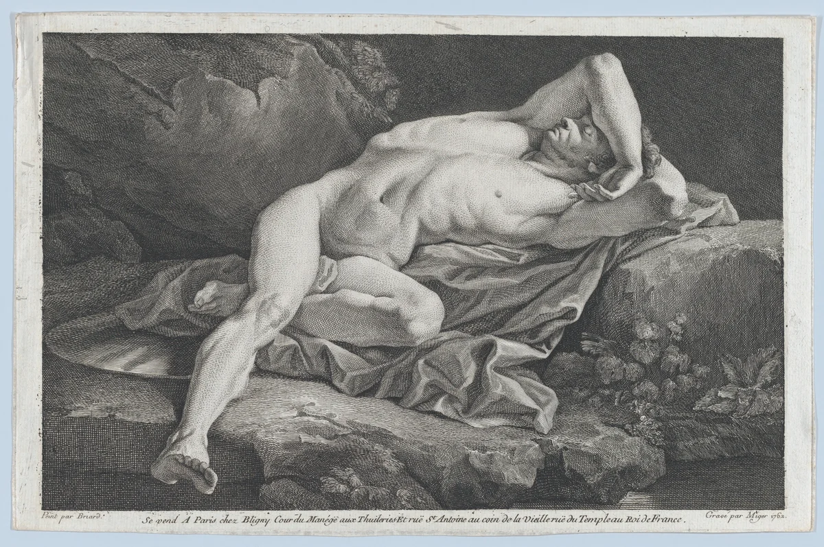 Study of Male Nude by Simon Charles Miger, print, 1762