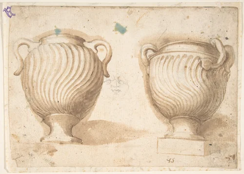 Two Antique Vases with Strigil Decorations by anonymous, drawing, 1700-1800