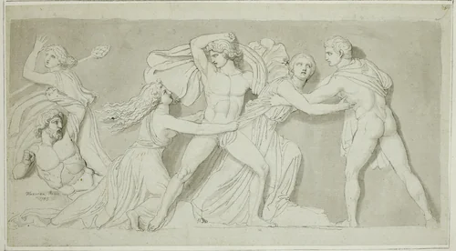 Amphion and Zethus Delivering their Mother Antiope from the Fury of Dirce and Lycus by John Flaxman, drawing, 1789