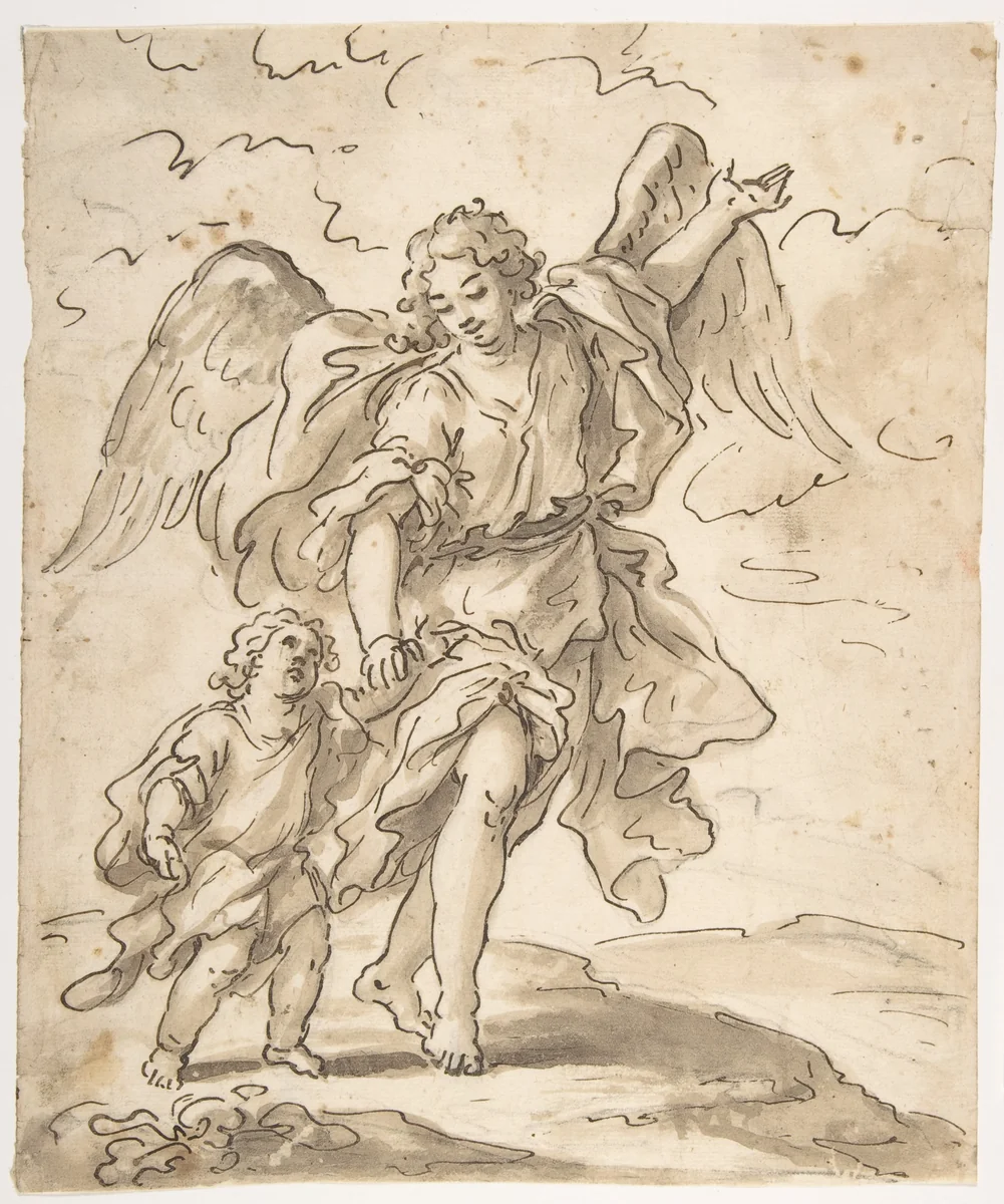 Tobias and the Angel by Paolo de Matteis, drawing, 1662-1728