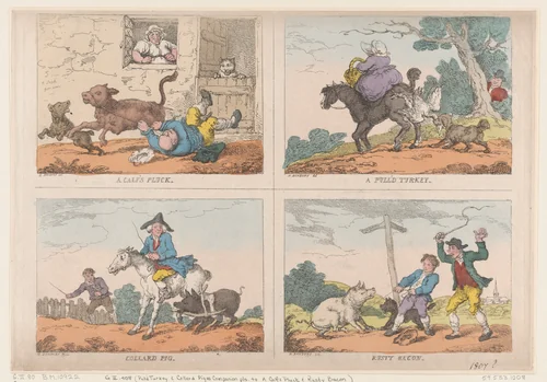Pull'd Turkey, Collard Pig, A Calf's Pluck and Rusty Bacon by Thomas Rowlandson, print, 1807