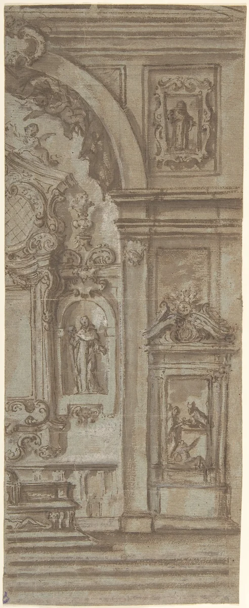 Right Half of a Wall Elevation with a Church Altar by anonymous, drawing, 1700-1799