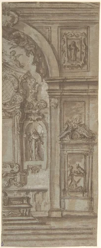 Right Half of a Wall Elevation with a Church Altar by anonymous, drawing, 1700-1799