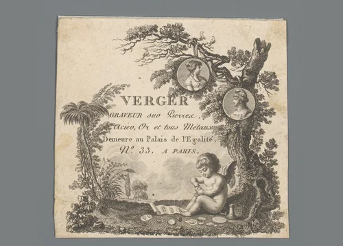 Adreskaart van metaal - en steengraveur Verger te Parijs by anonymous, print, 1700-1799