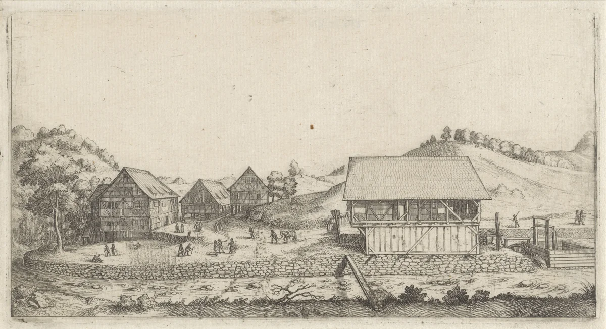 Gezicht op een watermolen by Wenceslaus Hollar, print, 1625-1677