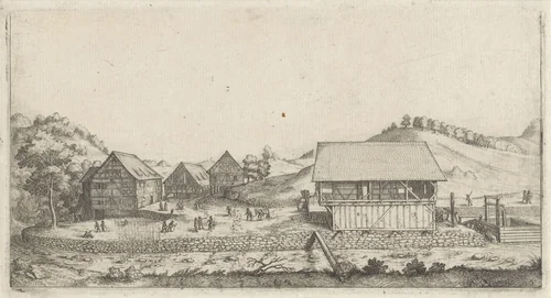 Gezicht op een watermolen by Wenceslaus Hollar, print, 1625-1677