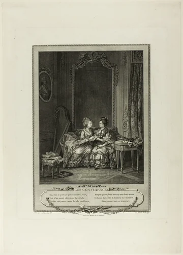 Confidences, from Monument du Costume Physique et Moral de la fin du Dix-huitième siècle by Charles Louis Lingée, print, 1774