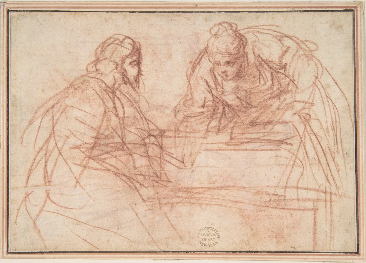 Christ and the Woman of Samaria by anonymous, drawing, 1500-1600