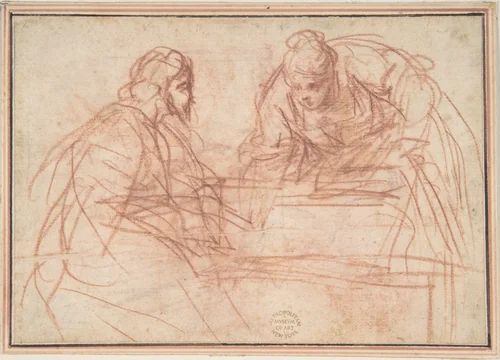 Christ and the Woman of Samaria by anonymous, drawing, 1500-1600