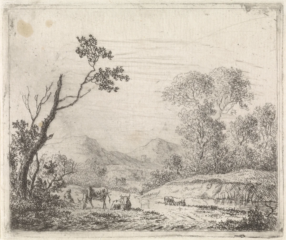 Bergachtig landschap met grazend vee by Johannes Christiaan Janson, print, 1778-1823