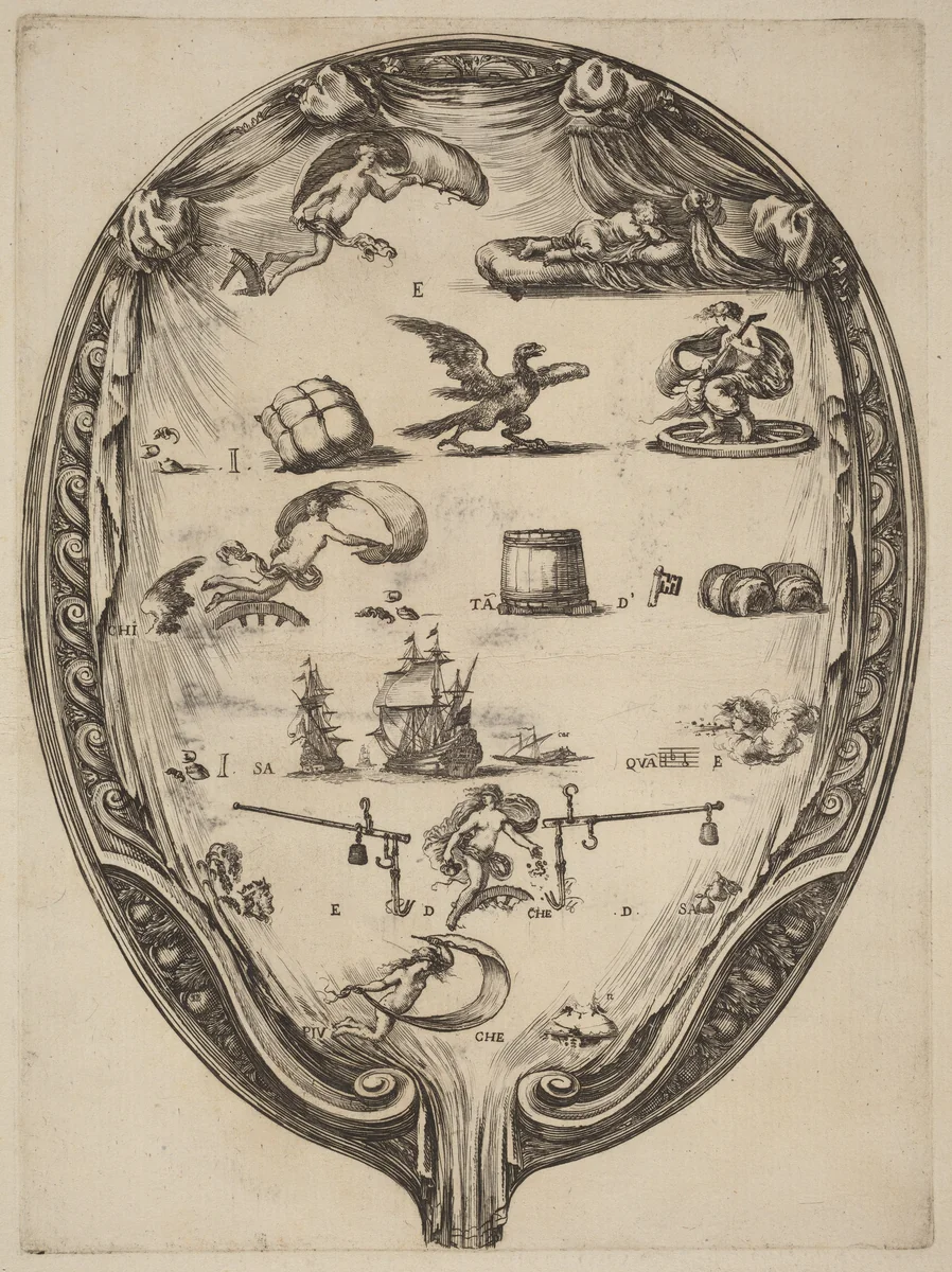 Screen Depicting the Italian Rebus of Fortune by Stefano della Bella, print, 1610-1664