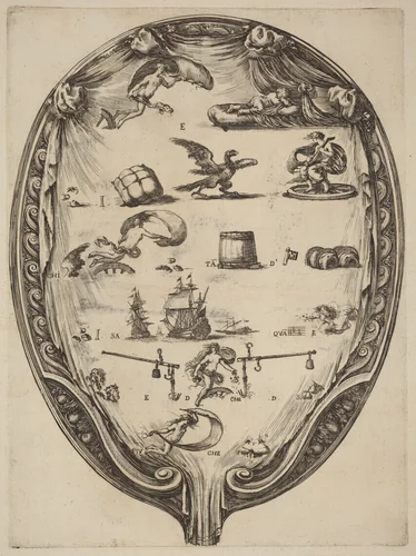 Screen Depicting the Italian Rebus of Fortune by Stefano della Bella, print, 1610-1664