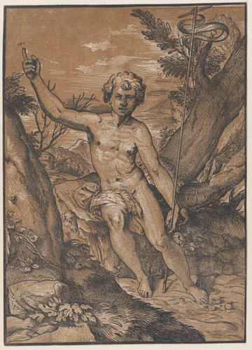 The young Saint John the Baptist in the wilderness by Ugo da Carpi, print, 1515-1525
