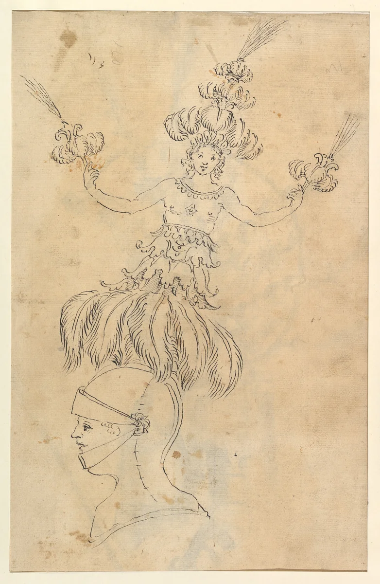 Design for an Armor with Tournament Headdress by Baccio del Bianco, drawing, 1604-1656