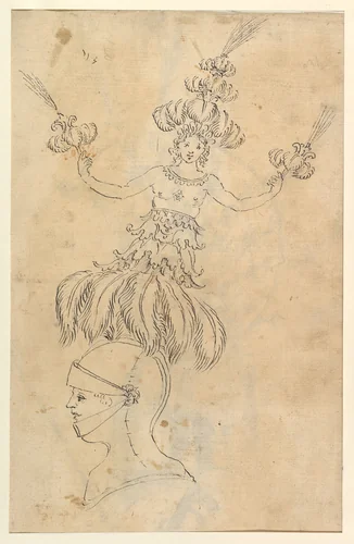 Design for an Armor with Tournament Headdress by Baccio del Bianco, drawing, 1604-1656