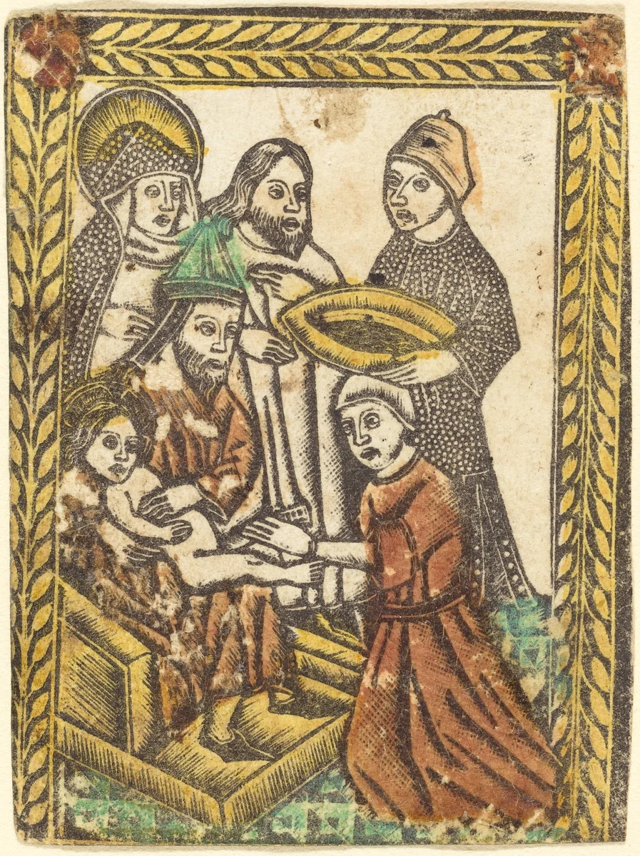 The Circumcision by Master of the Borders with the Four Fathers of the Church, print, 1460-1480
