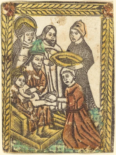 The Circumcision by Master of the Borders with the Four Fathers of the Church, print, 1460-1480