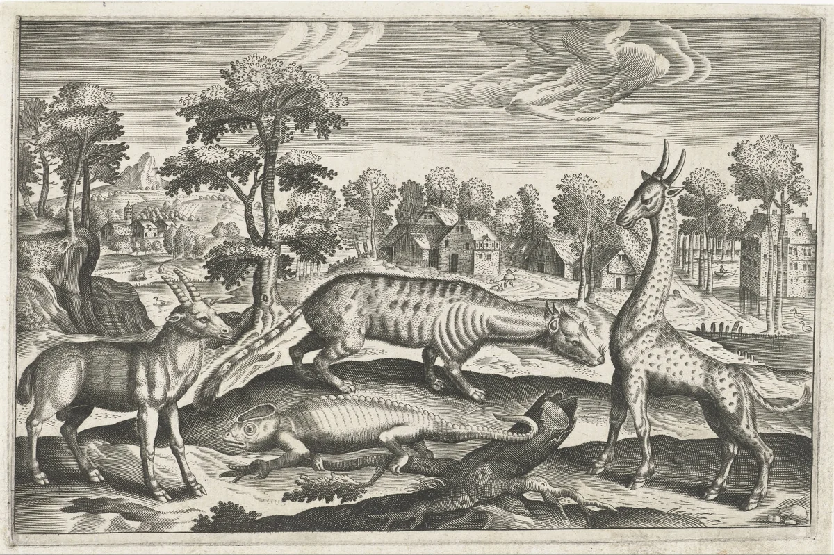 Exotische dieren by anonymous, print, 1595-1652
