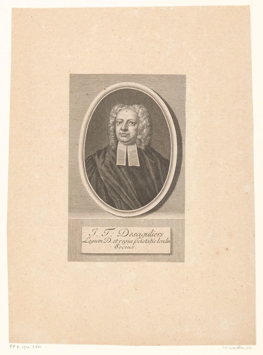 Portret van Jean-Théophile Desaguliers by Johann Martin Bernigeroth, print, 1744