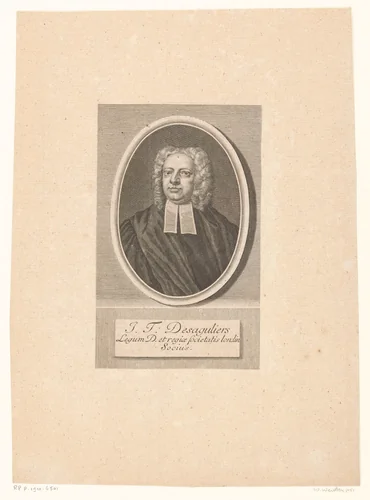 Portret van Jean-Théophile Desaguliers by Johann Martin Bernigeroth, print, 1744