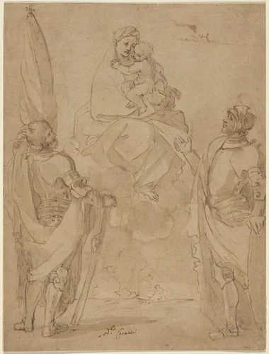The Virgin and Child Appearing to Saints George and William by Lodovico Carracci, drawing, 1555-1619