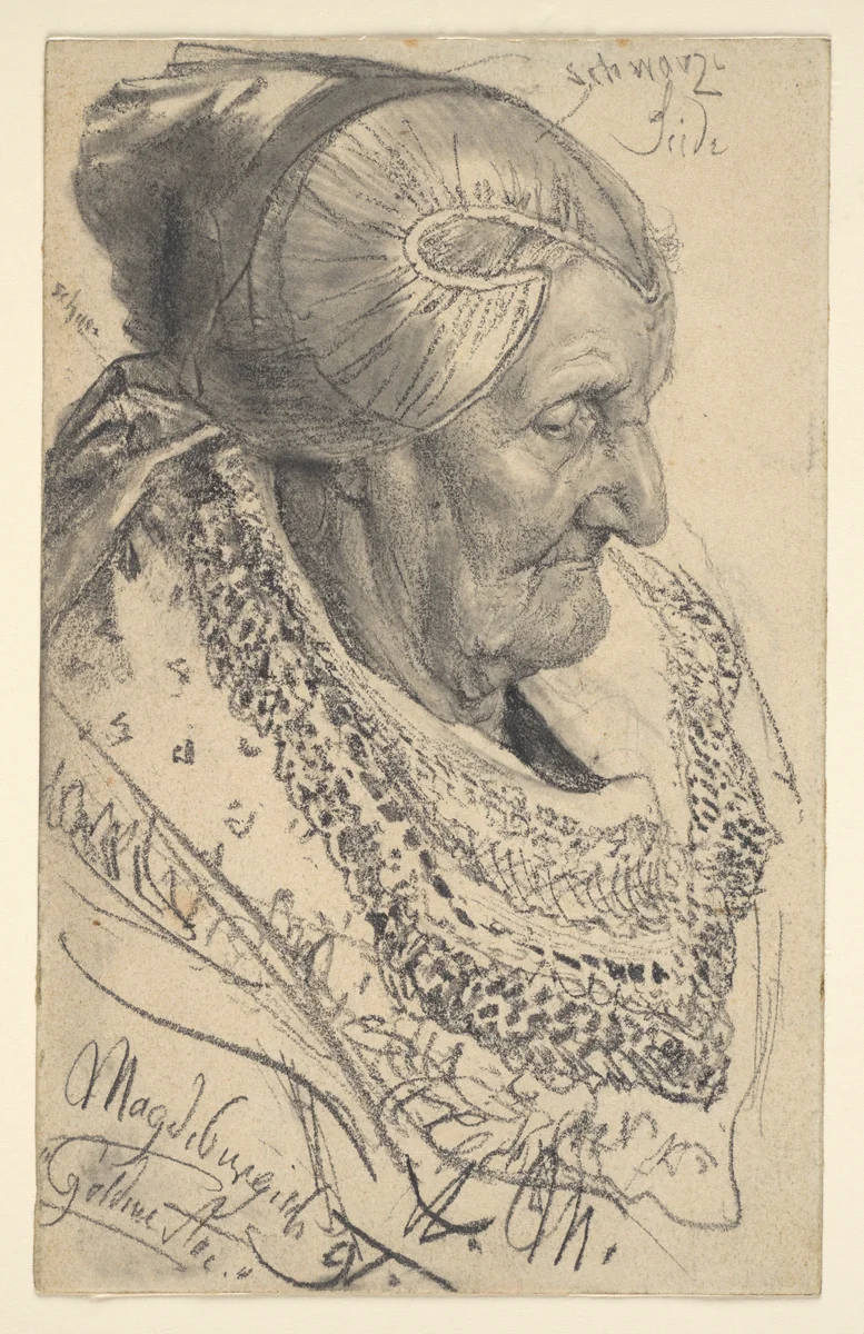 Study of an Old Woman from Magdeburg by Adolph Menzel, drawing, 1891