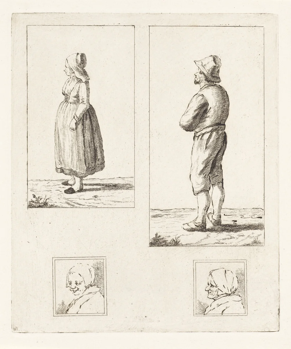 Vier figuurstudies by Nicolaas van der Worm, print, 1772-1828